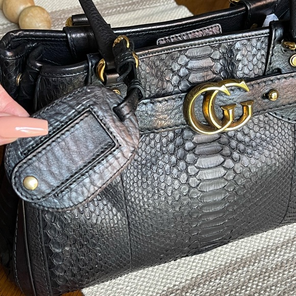 🔥VINTAGE🔥GUCCI Python Medium GG Running Tote Black - Picture 9 of 10